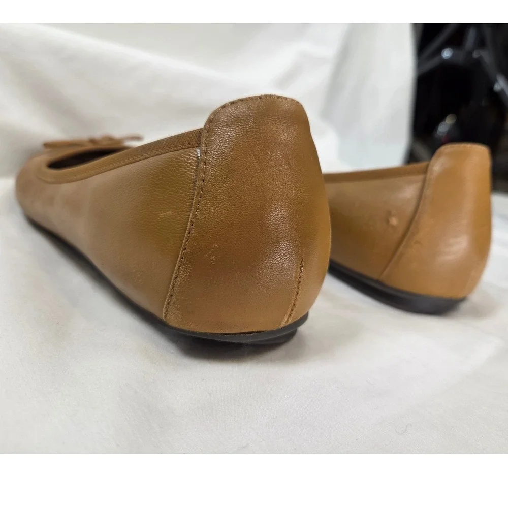 Vionic Tan Brown Leather Ballet Flats Shoes Bow Women's US size 8 25 CM Fair